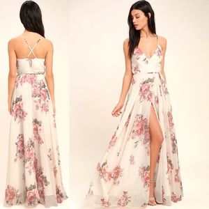 Full-Length White Floral Wrap Dress